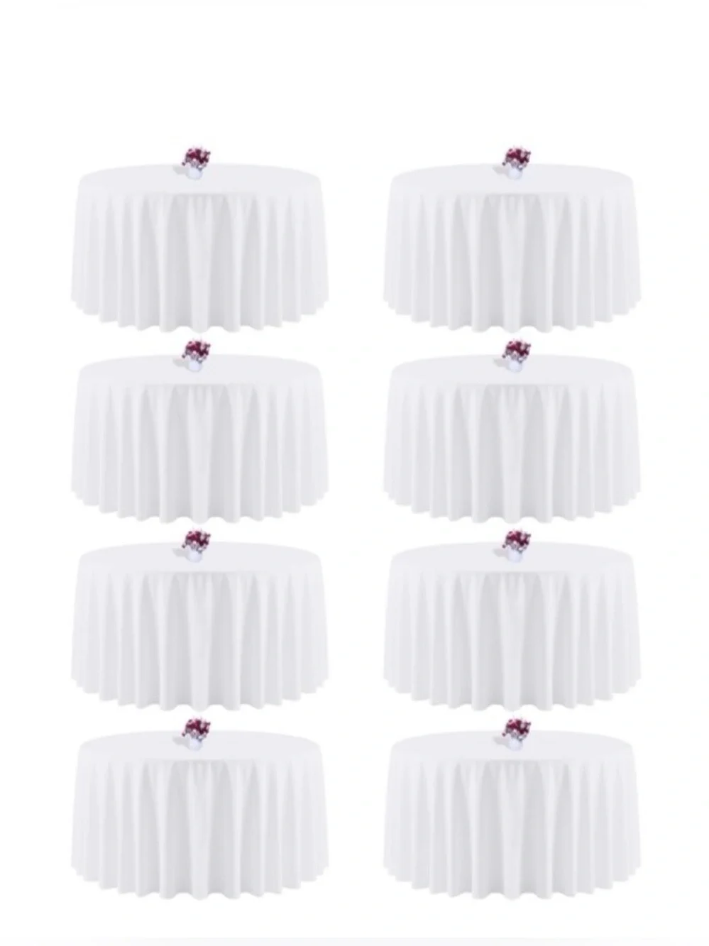 White 120” ROUND Tablecloths Durable 100% Polyester (8-pack)